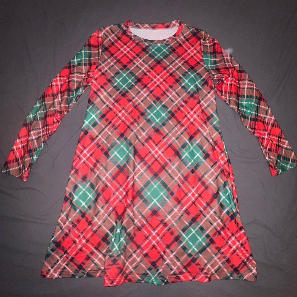 Red and Green Plaid Long Sleeve Dress